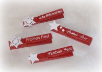 Dekoklammer 'Frohes Fest' aus Holz rot 8er-Set