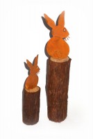 Hase aus Metall mit Rostfinish auf Holz 2er-Set