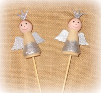 Dekostecker 'Engel' aus Holz silber 4er-Set