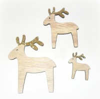 Rentiere aus Holz natur/gold 12er-Set