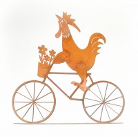 Hahn auf Fahrrad aus Metall mit Rostfinish 30 cm