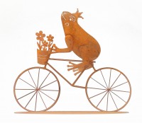 Frosch auf Fahrrad aus Metall mit Rostfinish 34 cm