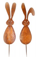 Gartenstecker 'Hase' aus Metall mit Rostfinish 65 cm 2er-Set