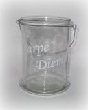 Windlicht 'Carpe Diem' aus Glas 25 cm