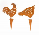 Dekostecker 'Hahn und Huhn' aus Metall mit Rostfinish 2er-Set