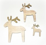 Rentiere aus Holz natur/gold 12er-Set
