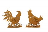 Huhn und Hahn aus Metall mit Rostfinish 2er-Set