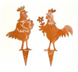 Dekostecker 'Huhn und Hahn' aus Metall mit Rostfinish 2er-Set