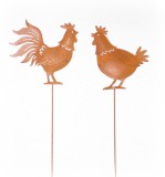 Dekostecker 'Huhn und Hahn' aus Metall mit Rostfinish 2er-Set