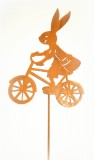 Dekostecker 'Hase auf Fahrrad' aus Metall mit Rostfinish 58 cm