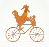 Hahn auf Fahrrad aus Metall mit Rostfinish 30 cm