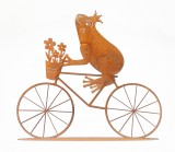 Frosch auf Fahrrad aus Metall mit Rostfinish 34 cm