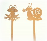 Dekostecker 'Frosch und Schnecke' aus Metall mit Rostfinish 2er-Set
